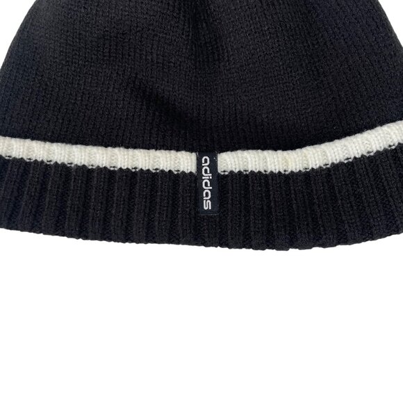 Adidas Knit Beanie Hat Black White Stripe One Size Unisex Warm Winter Accessory - Picture 3 of 7